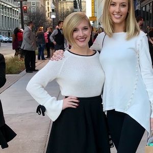 LOFT Ivory & Black Bell Sleeve Sweater